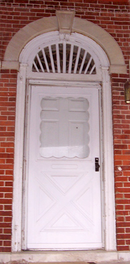 Federal style fanlight over exterior backdoor in Anthony Rutgers Livingston house.  Possibly original moved from former exit during 1935 renovation.
