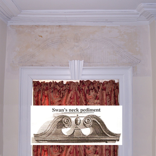 Swan neck pattern, a common Colonial Revival update found beneath layers of wallpaper by Apfel family